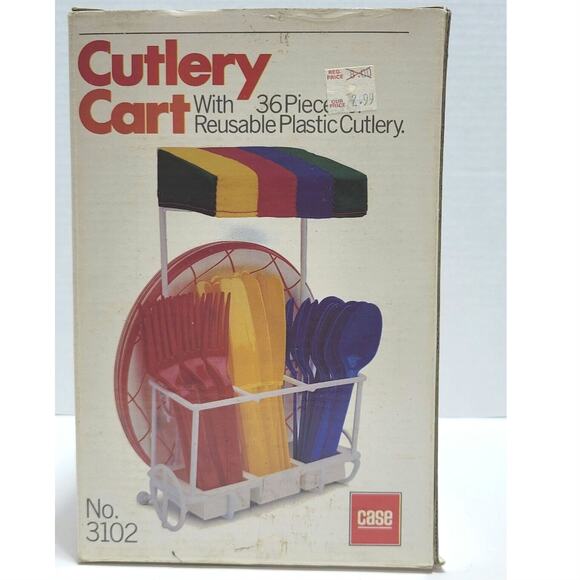 1984 Cutlery Cart Holder Picnic Party Table Basket Silverware Camping Vintage - Picture 8 of 11